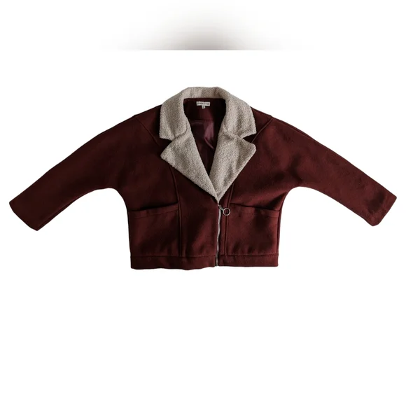 Moon River Maroon Dark Red Burgundy Wool Blend Moto Jacket, size S - Picture 3 of 9